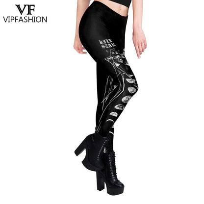 VIP FASHION Woman Gothic Leggings Sexy Steampunk Print Trousers Elastic Vintage Skinny Pencil Pants Ankle Length Cosplay Bottom