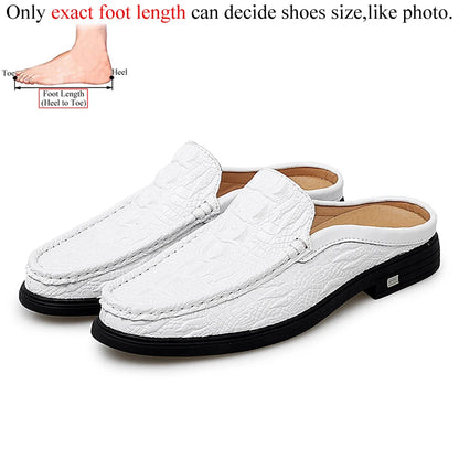 Half Shoes For Men Mules Genuine Leather Slippers Summer Fashion Slip On Shoes Big Size 46 47