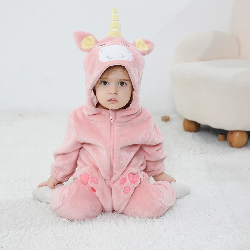 Anime Bear Baby Girl Boy Clothes Romper Lovely Infant Baby Onesie Bodysuit Newborn Zipper Hooded Flannel Cosplay Jumpsuits