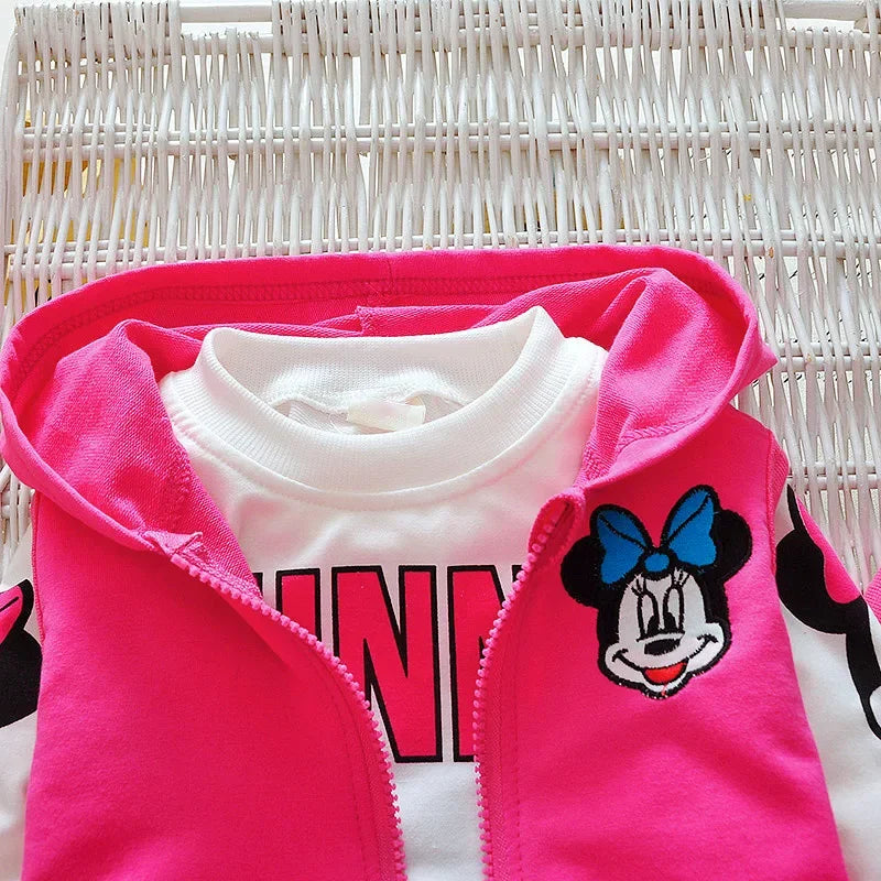 Baby Girls Minnie Mickey Clothing Set Children Spring Autumn 3Pcs Sets Hooded Jacket Coat Vest Pants Suits Kids Cartoon Clothes