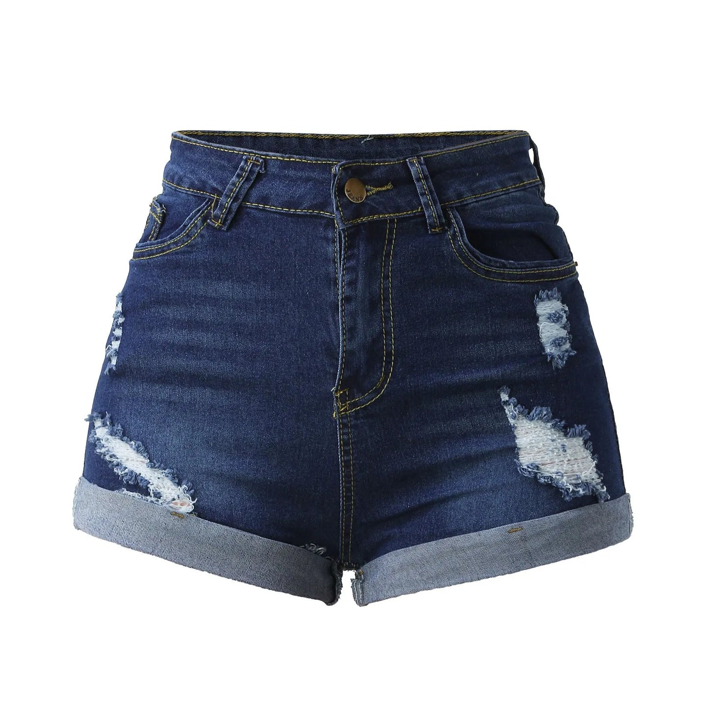 High Waisted Plus Size Ripped High Waisted Stretchy Denim Shorts