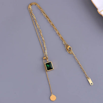 Korean Fashion Emerald Stainless Steel Gold Color Necklace for Woman Jewelry Girl's Sexy Clavicle Chain Collares Para Mujer