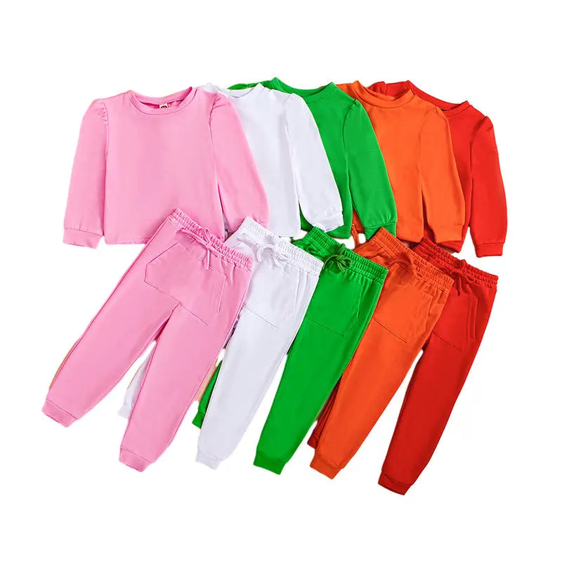 Spring New Girls Fashion O Neck Long Sleeve Pullover Top + Pants 2 Pieces Set Casual Kids Clothes