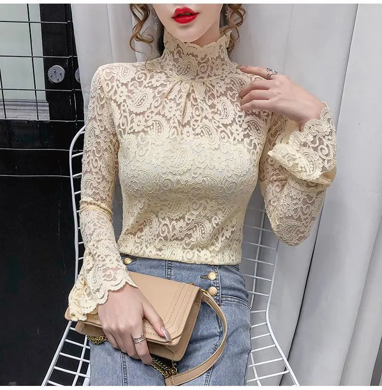 Autumn and Winter Velvet Turtleneck Bottoming Shirt Women's Thickened  Long-sleeved T-shirt Sexy Shirring Top T745