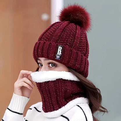 Women's Scarf Hat Winter Cycling Padded Warm Knitted Wool Hat Thickened Windproof Scarf Hat Warm and Cold Knitted Hat