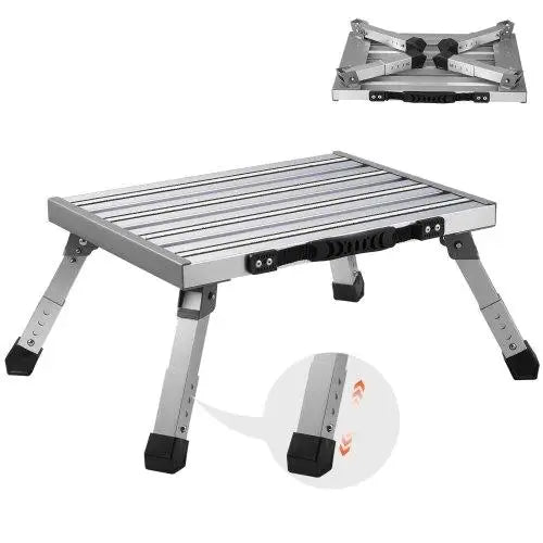 RV Steps, Aluminum Alloy Folding Platform Step Adjustable Height, Portable Step Stool with Wide Anti-Slip Surface, Rubber Feet,