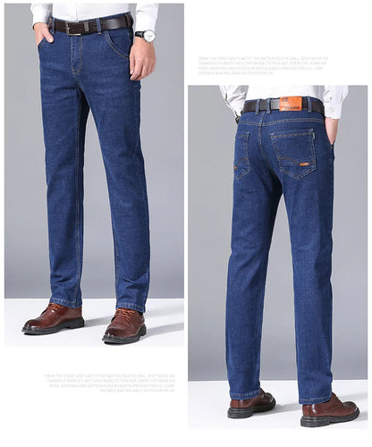 Men's Fashion Business Jeans Classic Style Casual Stretch Slim Jean Pants Male Brand Denim Trousers Black Blue