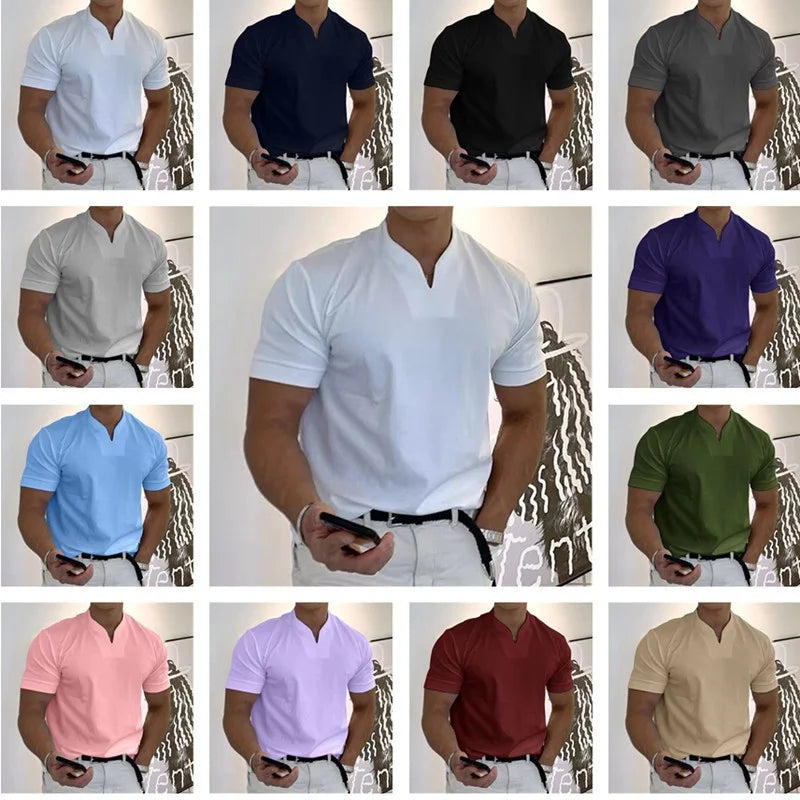 Fashion Men's T-shirt Solid Color Cotton Short-Sleeved Summer Casual Sportswear High-Quality Beach Top S-5XL