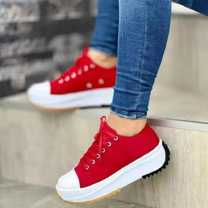 Solid Color Lace-Up Canvas Shoes