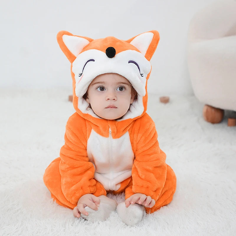 Anime Bear Baby Girl Boy Clothes Romper Lovely Infant Baby Onesie Bodysuit Newborn Zipper Hooded Flannel Cosplay Jumpsuits