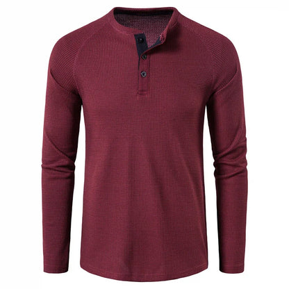 Fashion Waffle Cotton T Shirt Men 2024 Autumn New Slim Fit Long Sleeve Henley Tshirt Men Streetwear Casual Solid Color T-Shirt