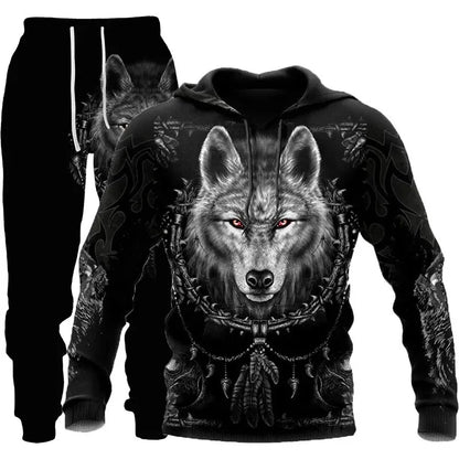 Men's Zipper Tracksuit Set Luxury Golden Pattern 3D Print Casual Hoodie Pants 2pcs Sets Oversize Sweatshirt Fashion Man Clothes