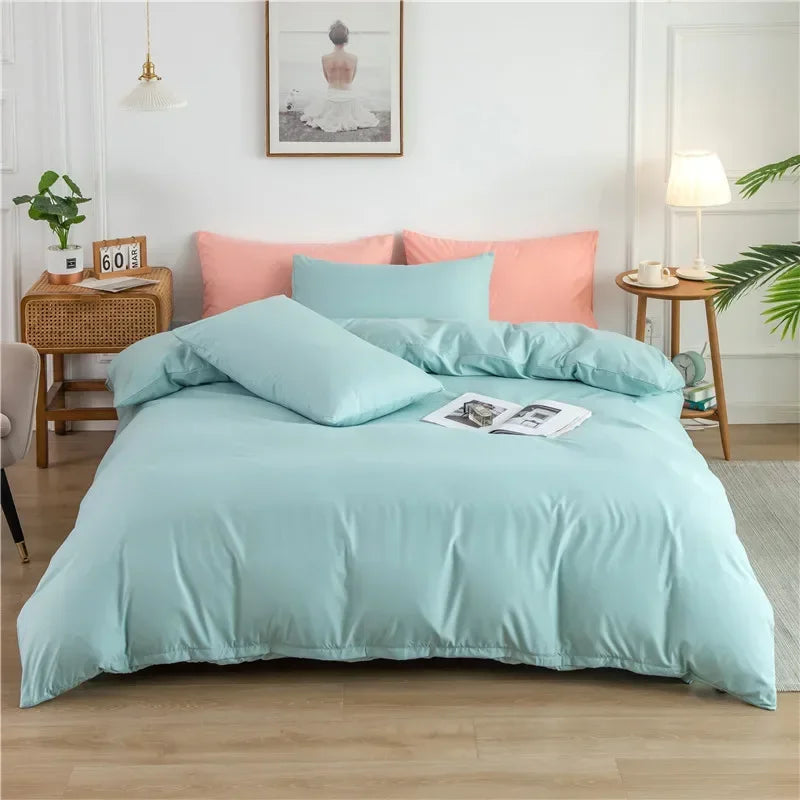 100% Cotton Bedding Set,Twin Size Duvet Cover 200x200,Skin Friendly Breathable,2 Pillowcase,No Bed Sheet,Solid Color