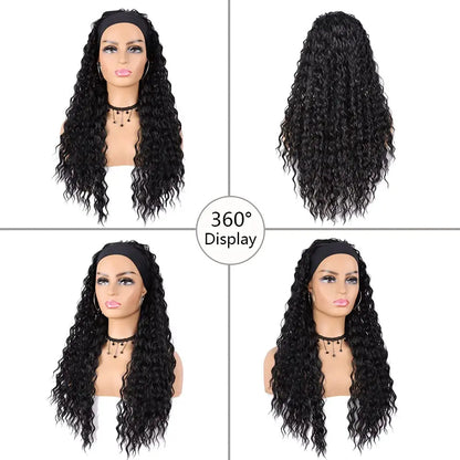 Headband Wigs for Black Women Synthetic 24INCH Wet and Wavy Headband Wig Curly Wave Wigs Glueless Long Wigs for Daily Party