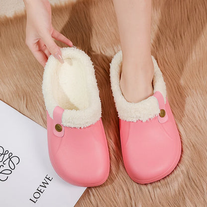 YRZL Men Women Slippers Waterproof EVA Warm Furry Wrapped Slippers Indoor Home Cotton Shoes Fur Slides Plush Winter Slippers