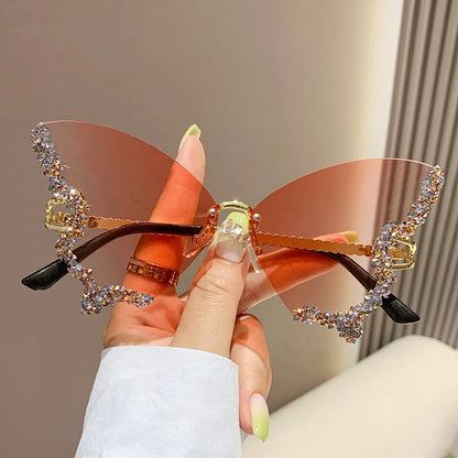 Luxury Butterfly Diamond Sunglasses Ladies Large Rimless Glasses Fashion Personalised Stage Performance Glasses Party Essentials