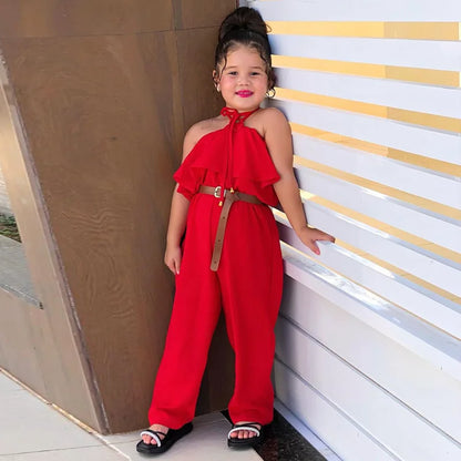 New Casual Girls' Summer Halter Ruffle Sleeve Jumpsuit Soild Suspender Romper Fashion Clothing for Toddler Girl 1-8 Years