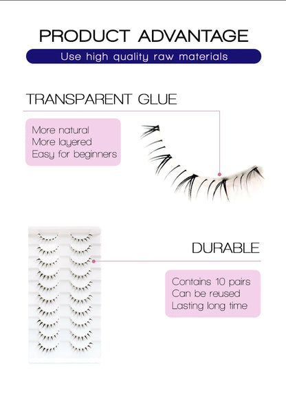 Lower Eyelashes Pack Under Eye Lashes Soft Lower Eyelashes 100% Handmade Clear Band Manga Bottom Lashes Makeup Tools