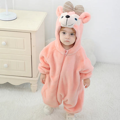 Anime Bear Baby Girl Boy Clothes Romper Lovely Infant Baby Onesie Bodysuit Newborn Zipper Hooded Flannel Cosplay Jumpsuits