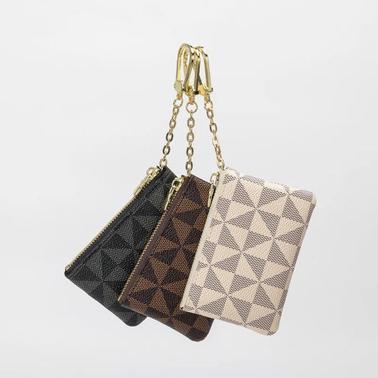 PU Checkerboard Mini Wallet Short Zipper Small Bag Printed Keychain Hanging Bag