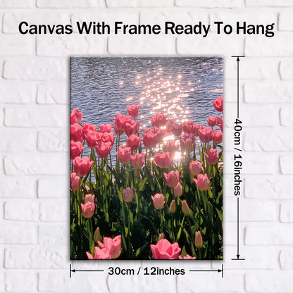 Framed Canvas Poster Pink Flower Artist Home Wall Decor Suitable for Living Room Bedroom Office Office Restaurant Bar Bathroom