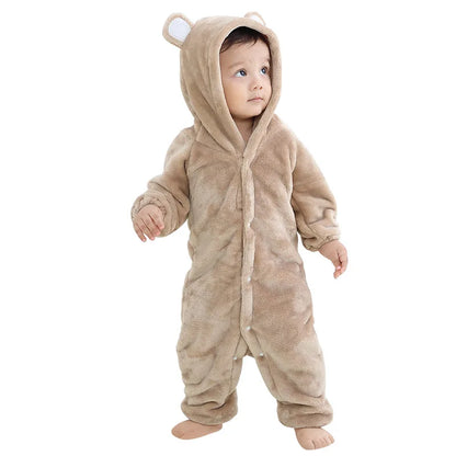 Anime Bear Baby Girl Boy Clothes Romper Lovely Infant Baby Onesie Bodysuit Newborn Zipper Hooded Flannel Cosplay Jumpsuits