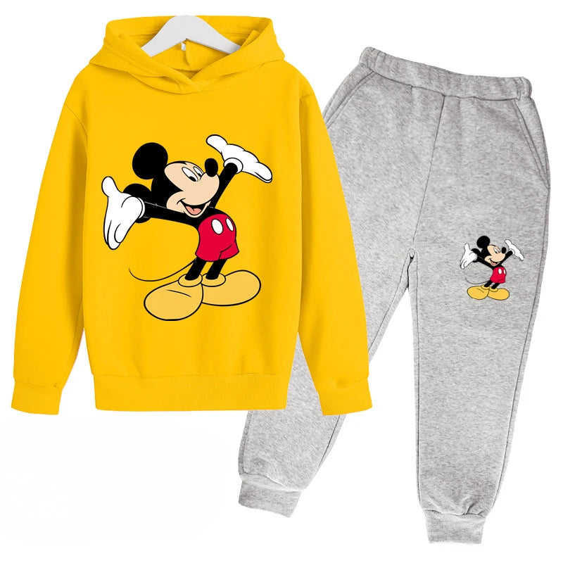 Mickey Anime Cartoon Printing Long Sleeve Pullovers Hoodie Pants Set Children Sportswear Boys And Girls Autumn Spring Streetwear