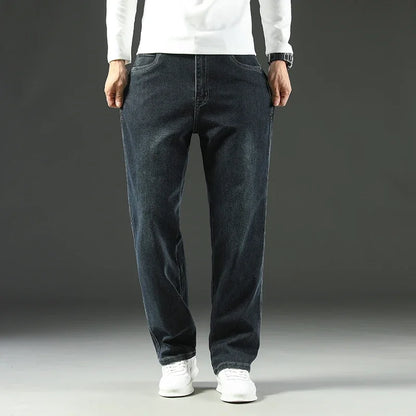 2024 New Men's Jeans Loose Comfortable Straight Casual Business Trousers Versatile Wide-leg Autumn Winter Collection