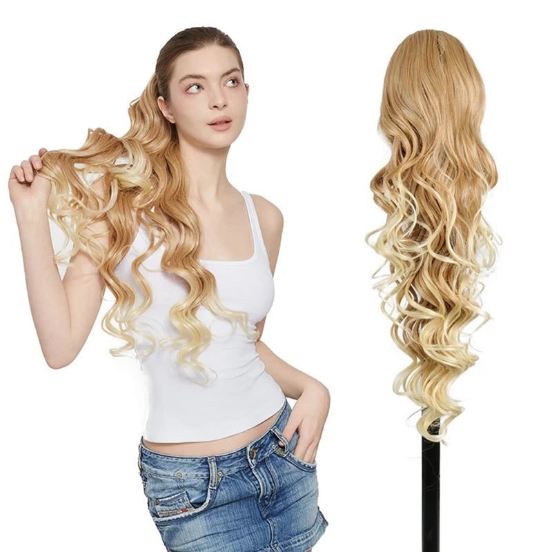 Snowdrop Synthetic Wholesale Ponytail Blonde Colored Clip Extensions Hairpieces for Woman hair Ponytail Extension