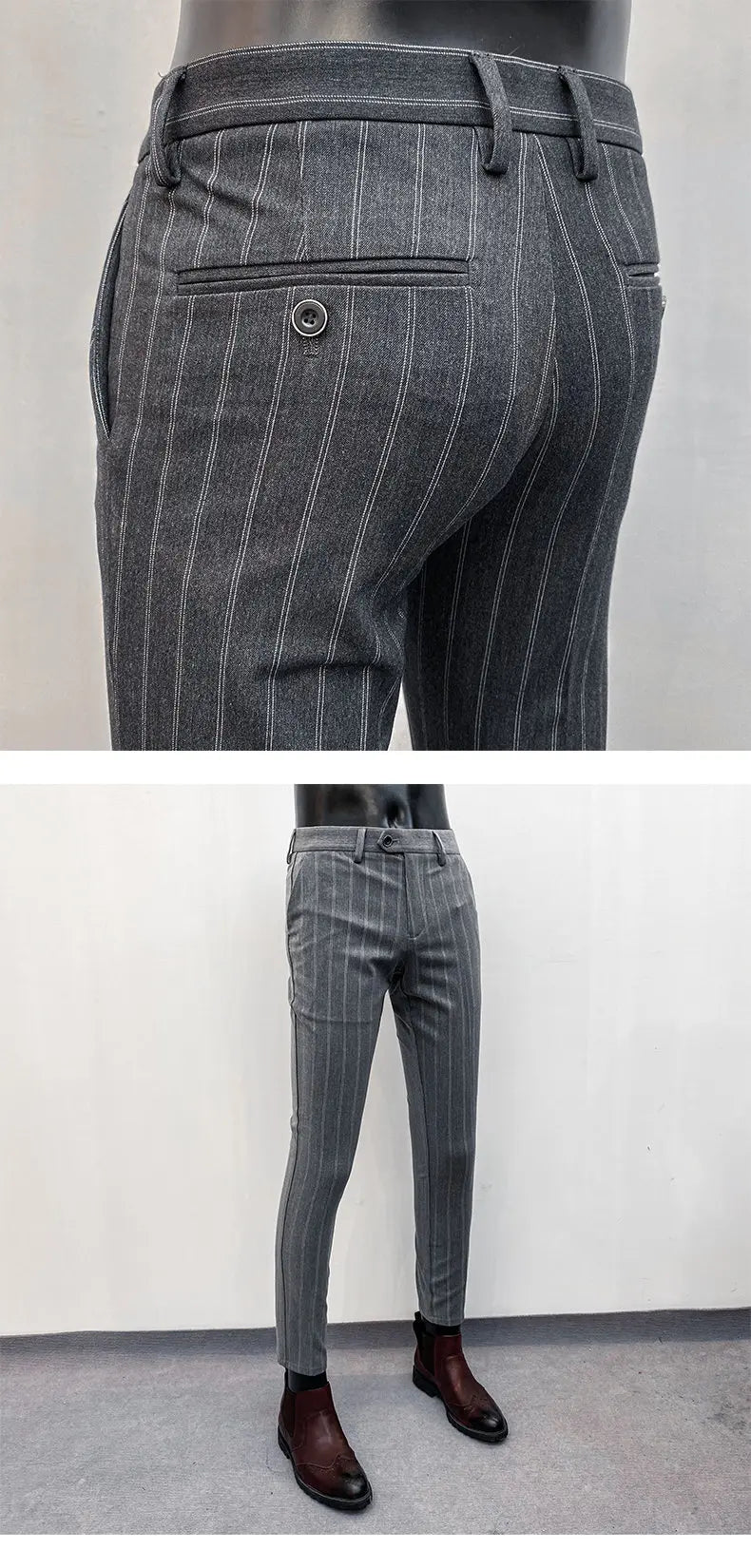 Men Stripes Suit Pants Spring New High-quality Slim Dress Fashion Casual Trousers Mens Clothing Formal Full Length Pants