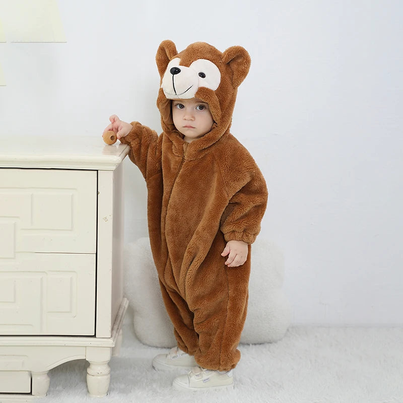 Anime Bear Baby Girl Boy Clothes Romper Lovely Infant Baby Onesie Bodysuit Newborn Zipper Hooded Flannel Cosplay Jumpsuits