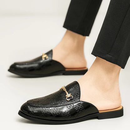 Summer Men Luxury Half Loafers Breathable Slip-on Half Slippers Man Outdoor Buckle Mules Lightweight Slip-on Comfy Casual Shoes