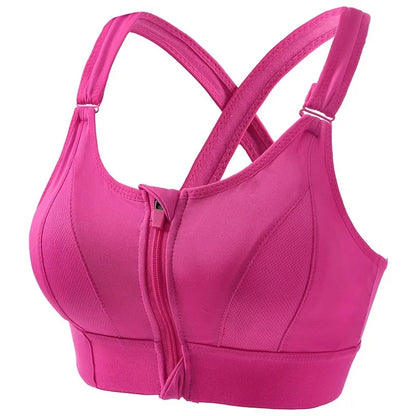 Aiithuug Sexy Zip Front Closure Strappy Criss Cross Yoga Bra Women's Padded Shockproof Gathered Seamless Wireless Sport Gym Bras