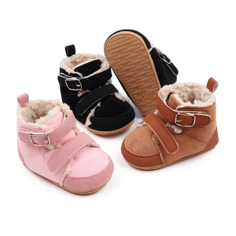 Winter Baby Shoes Boys Girls High-top Snow Boots Warm Plush Infant Toddler First Walkers 0-18 Months