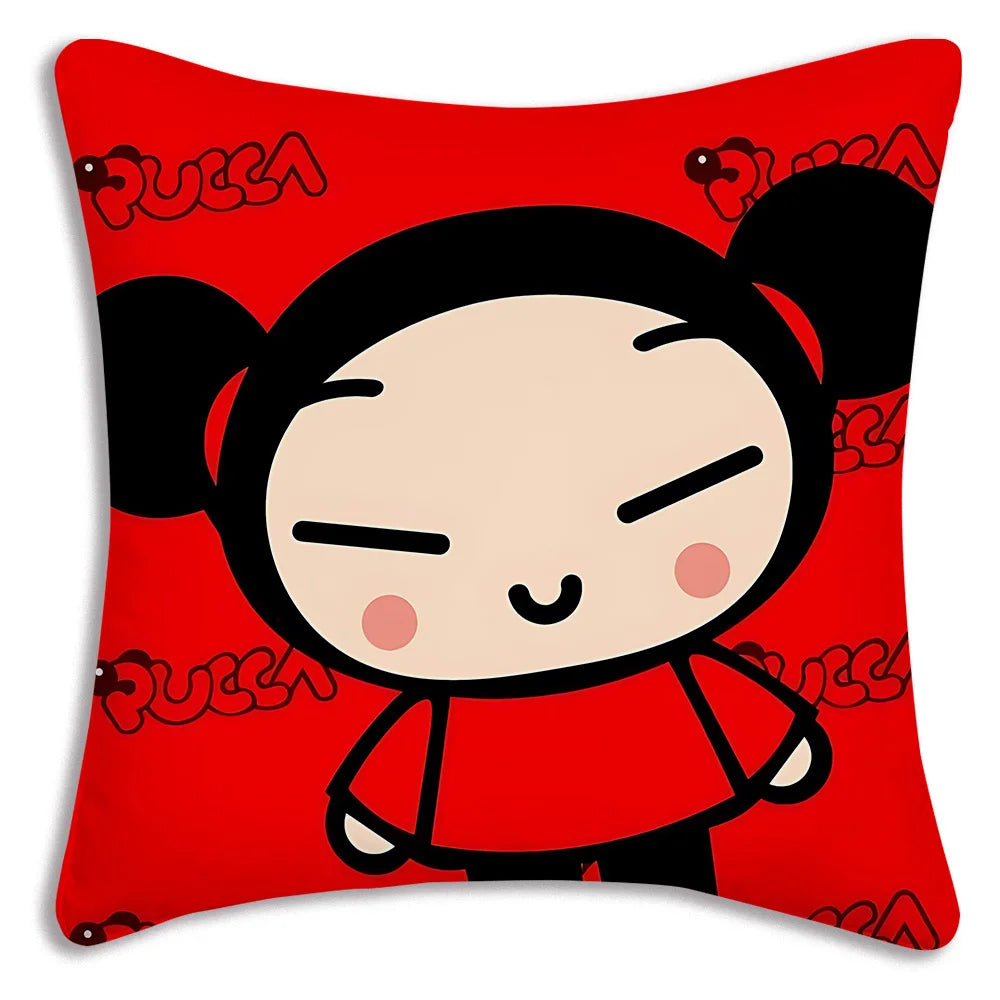 Pillow Covers Cartoon Kawaii Pucca Anime Manga Sofa Decorative Home Double-sided Printing Short Plush Cute Cushion Cover