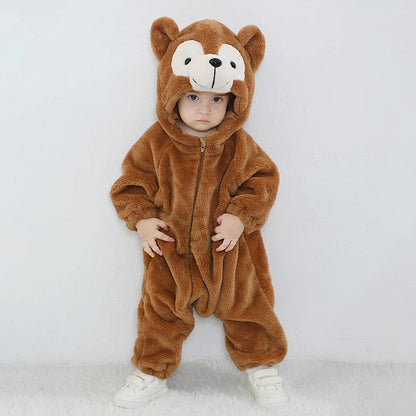 Anime Bear Baby Girl Boy Clothes Romper Lovely Infant Baby Onesie Bodysuit Newborn Zipper Hooded Flannel Cosplay Jumpsuits