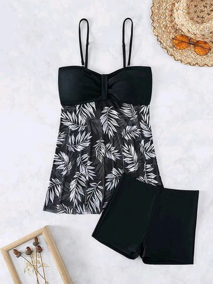 Short Dress Tankini With Shorts Swimsuit Women Swimwear Female Padded Printed Bathing Swim Suit Swimming Beachwear Summer