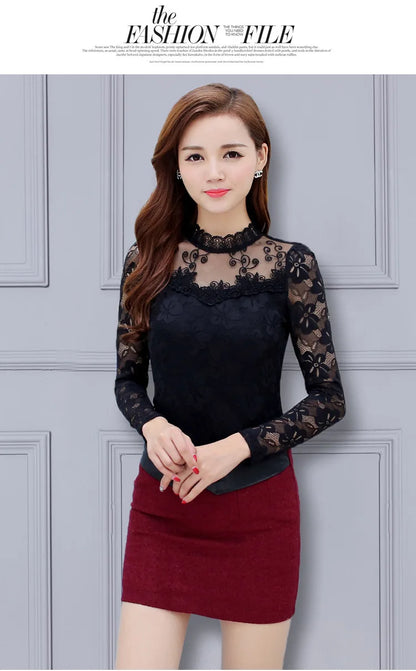 Women T Shirts Vintage Spring Winter Tees Autumn Lace Beads Hole Sexy Tops Warm Blouse Top Casual Full Long Sleeve Shirt