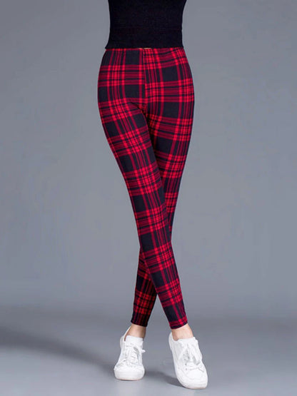 CUHAKCI Female Fitness Leggings Women Print Plaid Leggings Lady Sexy Slim Pencil Pants Push Up Elastic Waist Trousers