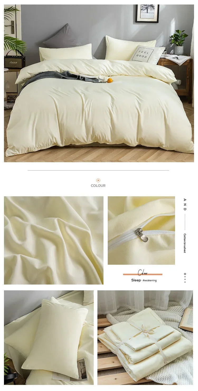 100% Cotton Bedding Set,Twin Size Duvet Cover 200x200,Skin Friendly Breathable,2 Pillowcase,No Bed Sheet,Solid Color