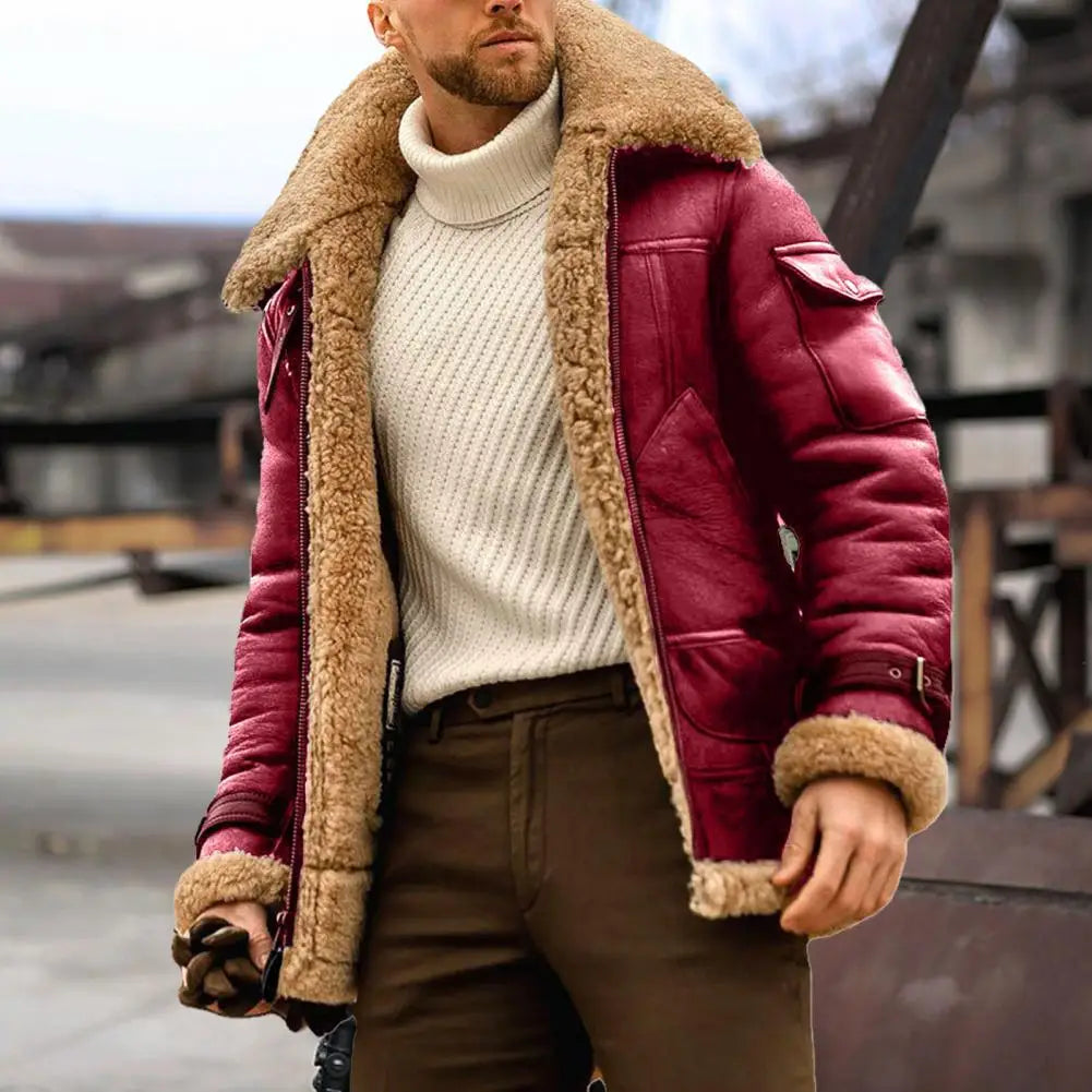 Faux Fur Men jacket Buttons Mid-calf Length Men Winter Overcoat Thicken Plush Thermal Warm Men Coat Men's Furry Coat Outwear