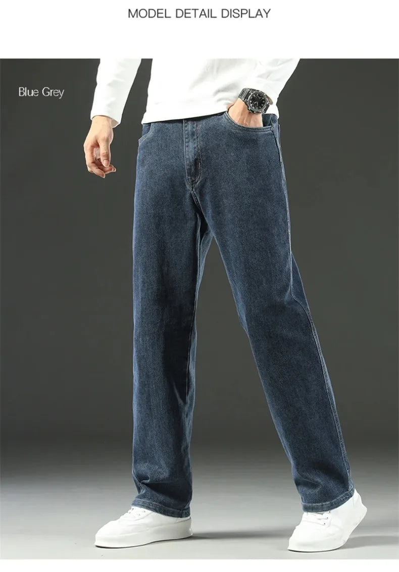 2024 New Men's Jeans Loose Comfortable Straight Casual Business Trousers Versatile Wide-leg Autumn Winter Collection