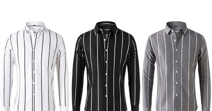 New Fashion Men's Striped Shirt Business Casual Long Sleeve Shirt Korean Style Slim Men's Shirt