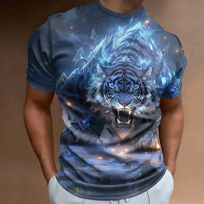 Fashionable 3D Fierce Tiger Print Men's T-Shirt Retro Loose Oversized Short Sleeve Eye Catching Man Clothing 2024 Tees