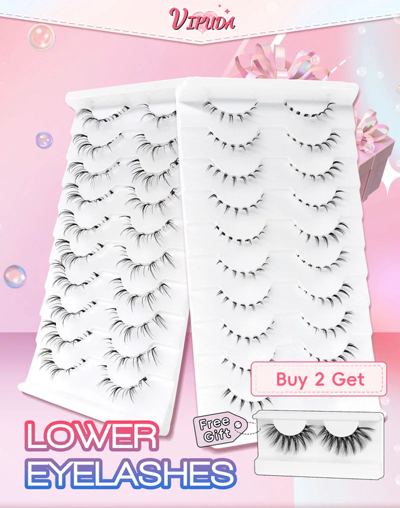 Lower Eyelashes Pack Under Eye Lashes Soft Lower Eyelashes 100% Handmade Clear Band Manga Bottom Lashes Makeup Tools