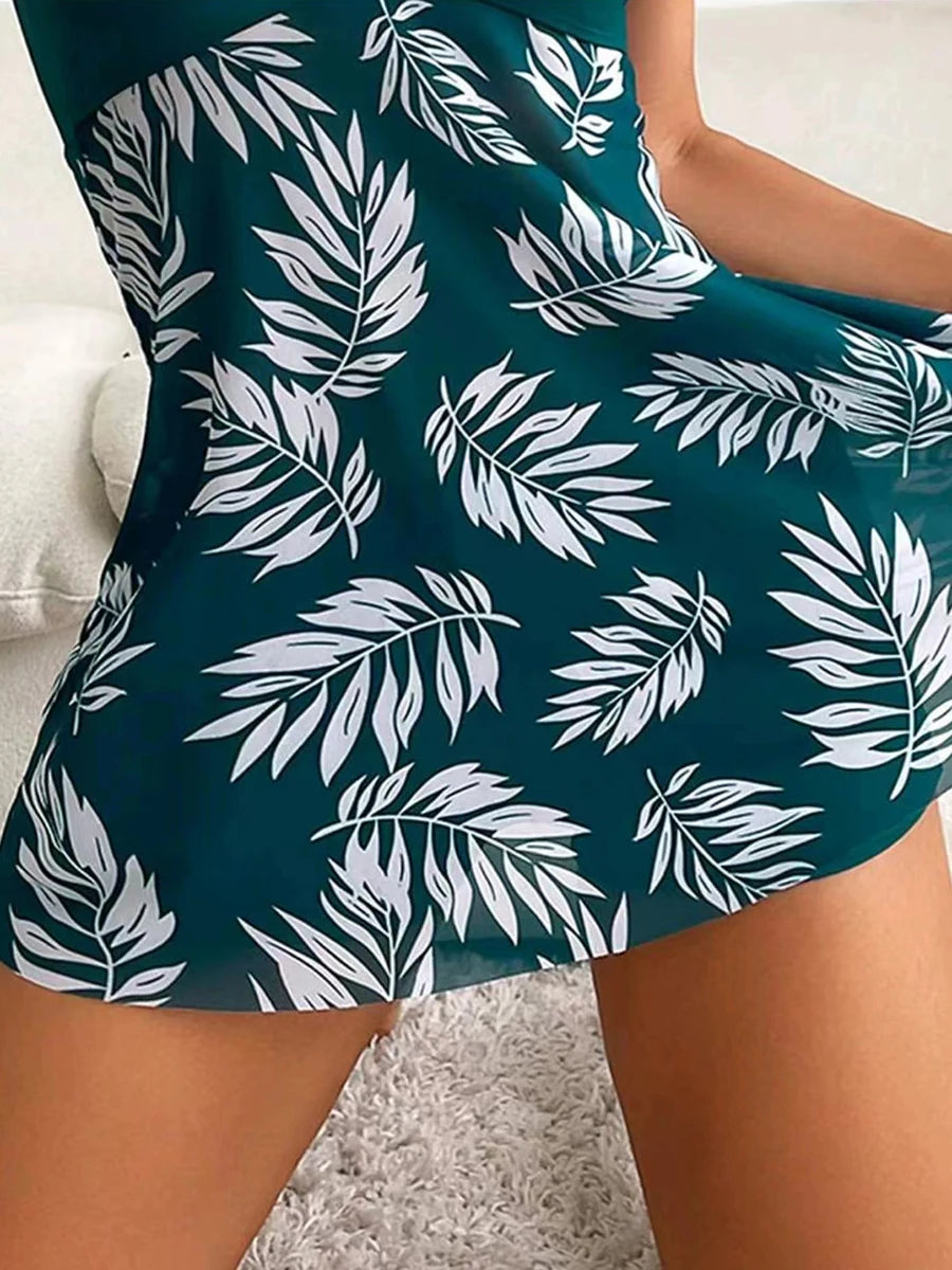 Short Dress Tankini With Shorts Swimsuit Women Swimwear Female Padded Printed Bathing Swim Suit Swimming Beachwear Summer