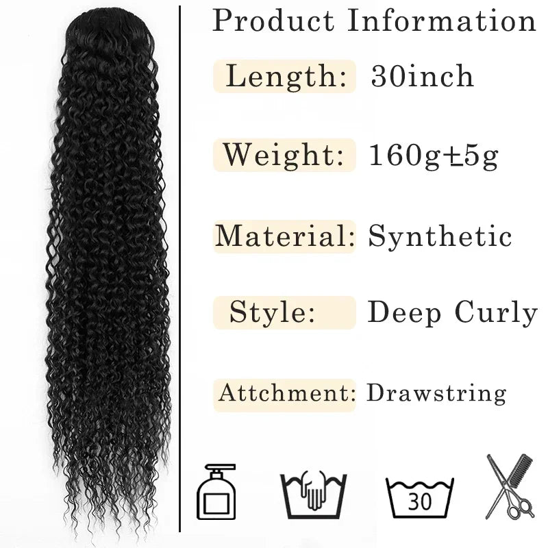 Long Deep Curly Drawstring Ponytail for Women Synthetic Ombre Curly Wave Ponytail Extensions Kinky Curly Hairpiece Horse Tail