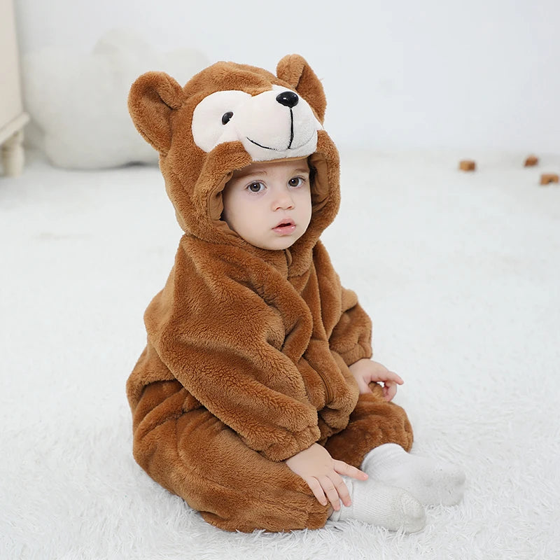 Anime Bear Baby Girl Boy Clothes Romper Lovely Infant Baby Onesie Bodysuit Newborn Zipper Hooded Flannel Cosplay Jumpsuits