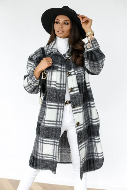 Women's Plaid Long Sleeve Shirt Jacket Medium-length Printing Women's Clothing