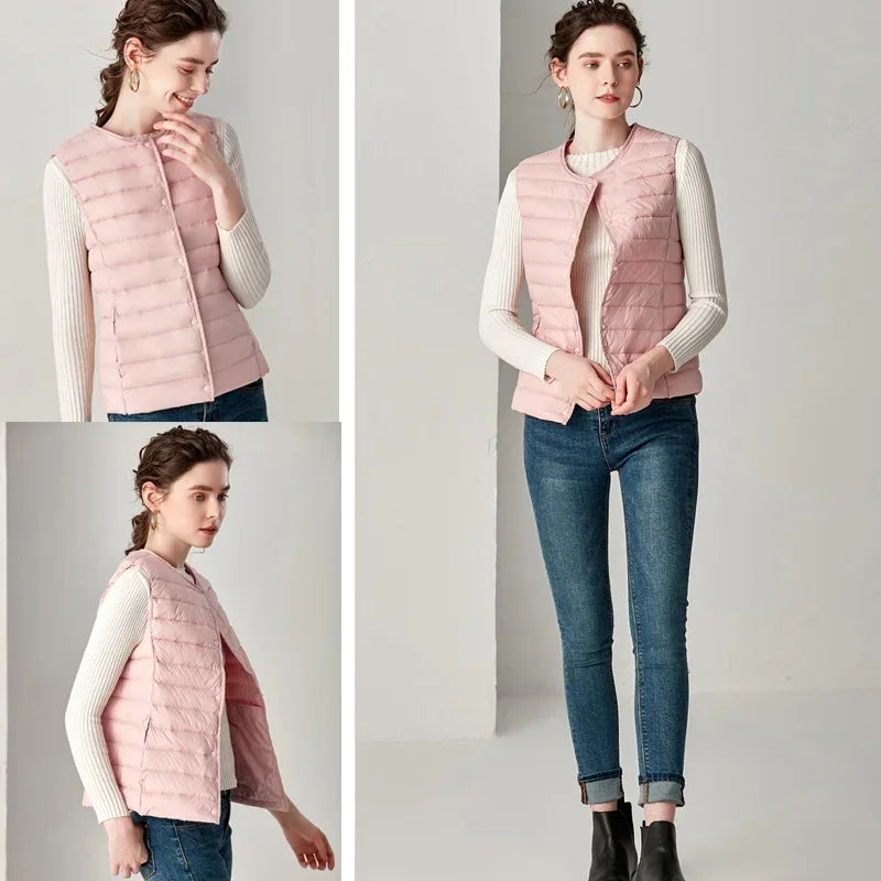 2024 New Spring Autumn Fashionable Outerwear Warm Vests Light Down Women Waistcoat Portable Warm Sleeveless Liner Casual